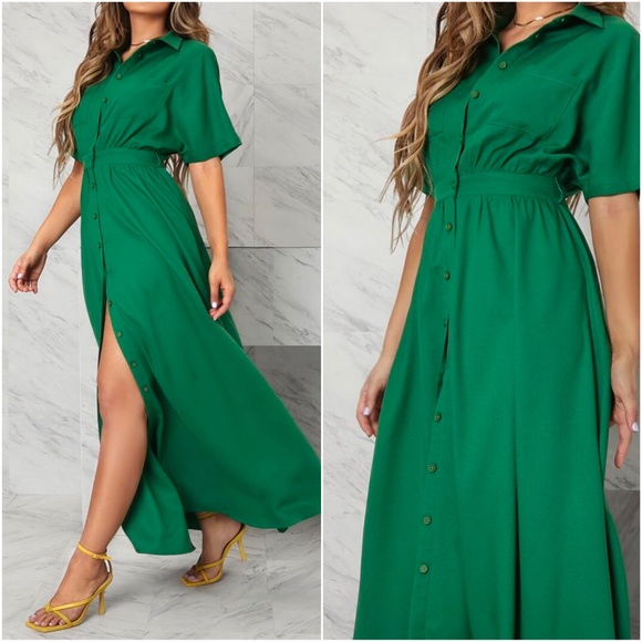 BellanBlue Dresses Boho Emerald Green Button Up Maxi Dress Poshmark